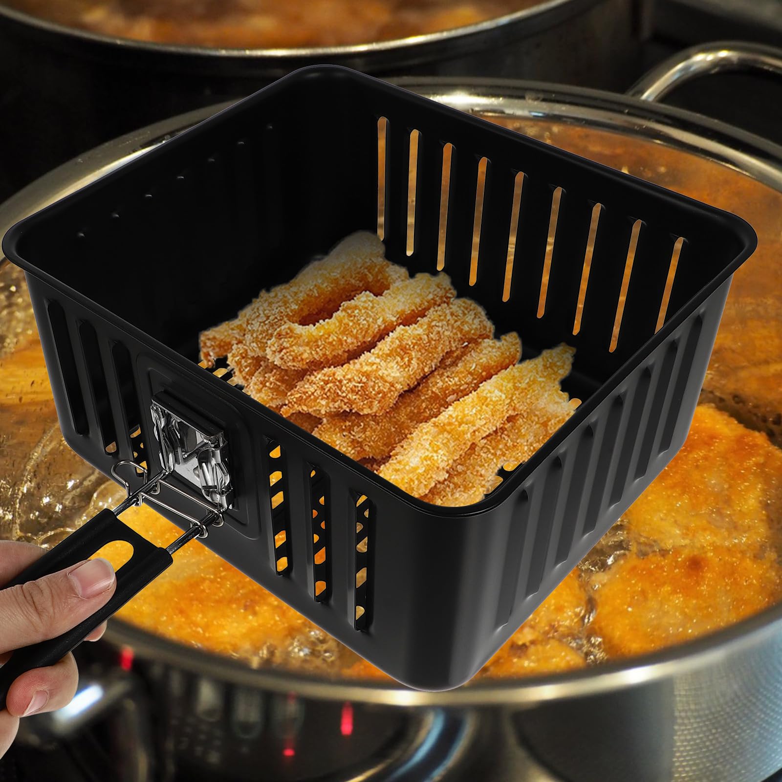 Cesta para Freidora Cesta de Freidora de 6 L Acero al Carbono Negra Superficie Lisa Material Ecológico Accesorio de Cocina