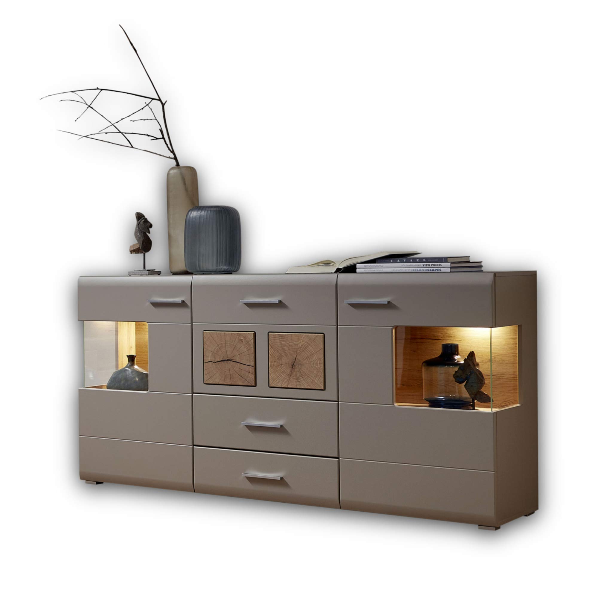 Stella Trading Fun Plus 2 Sideboard Kommode in Basalt mit LED-Beleuchtung