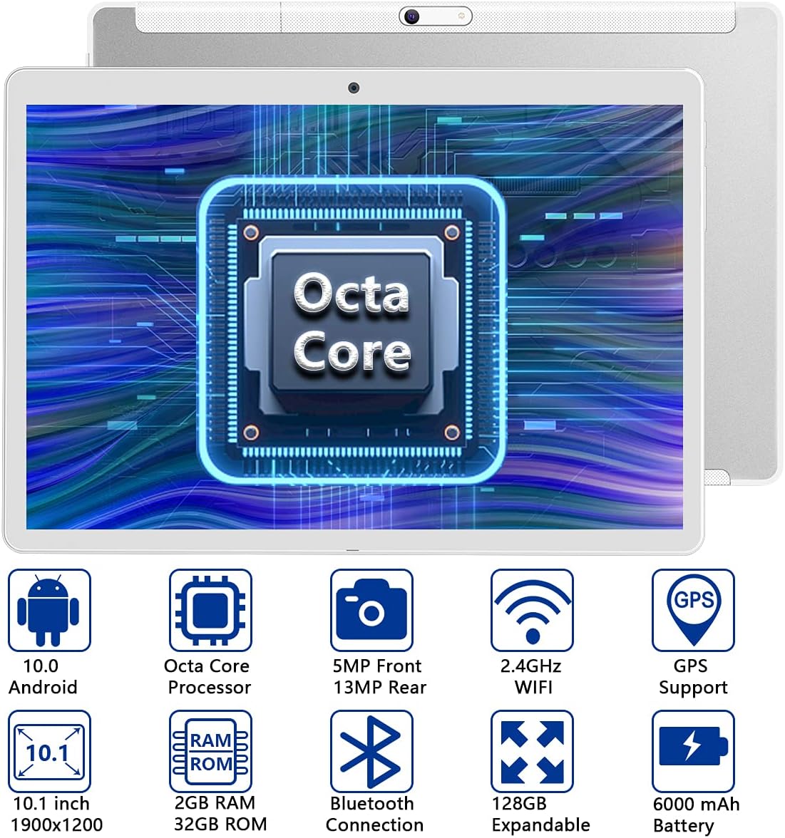 MEIZE Android 10.0 Tablet 10 Inch, Octa-Core Processor, 1920x1200 HD Touchscreen Large Tablets with 13MP Rear Camera, 6000mAh Battery, 32GB ROM 128GB Expand Storage, WiFi, Bluetooth/GPS/FM/OTG