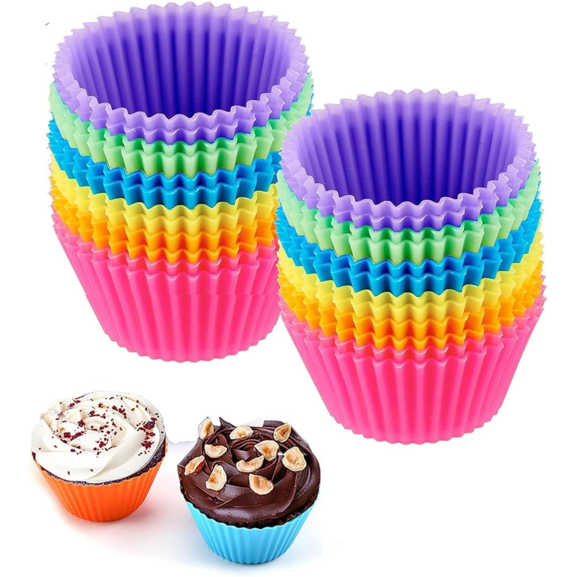 Curated Cart Silicone Cupcake Baking Cups - 24 Pack, Reusable Non-Stick Muffin Liners, Multicolor Cupcake Molds for Baking, Perfect for Party, Halloween & Christmas, Easy Clean Pastry Accessories