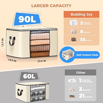 90L Large Storage Bags, 4 Pack Clothes Storage Bins Closet Organizers