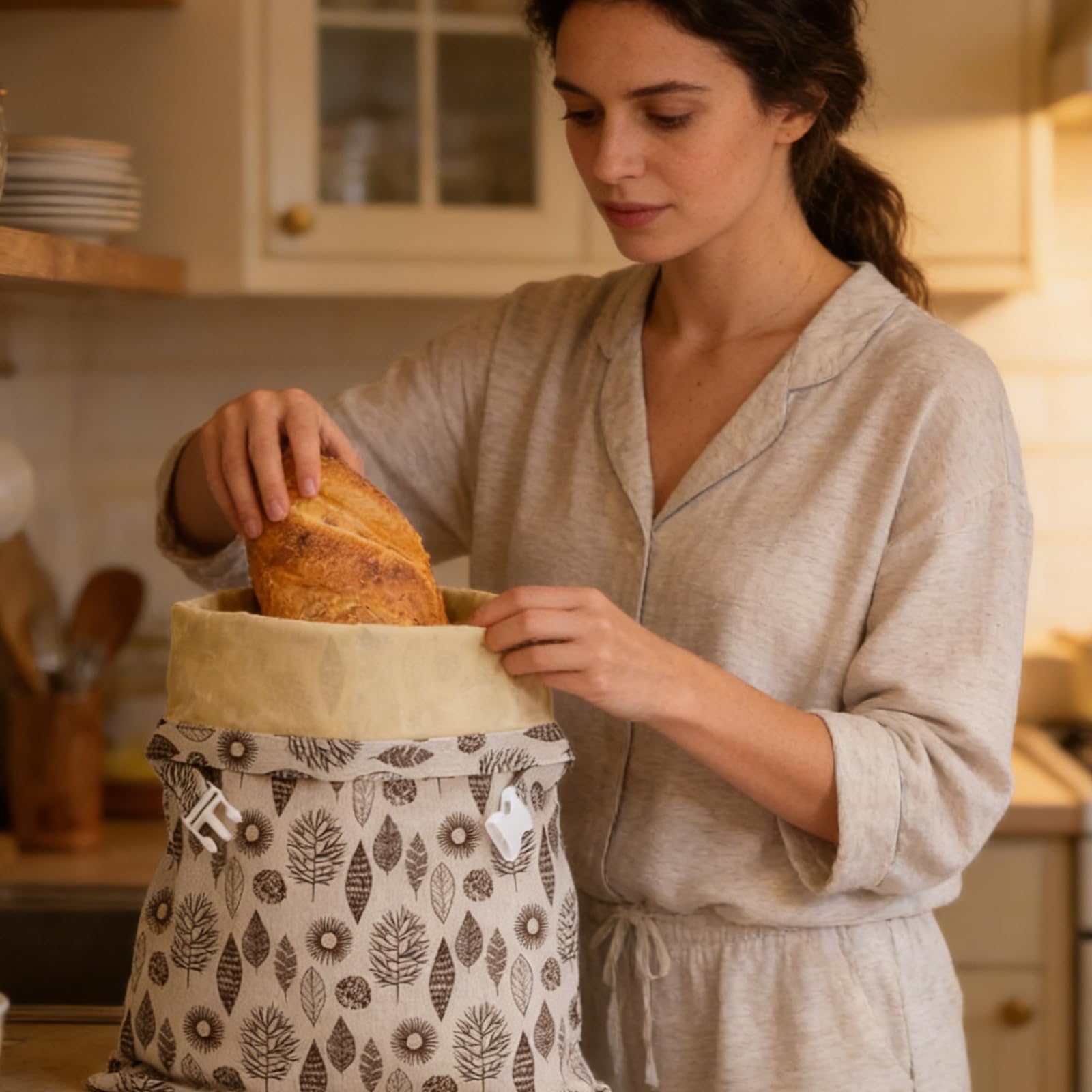 2 sacchetti di cera d'api per pane, 43 cm x 33 cm, in lino, riutilizzabili, in cotone con cera d'api e lino, per pane e prodotti da forno fatti in casa