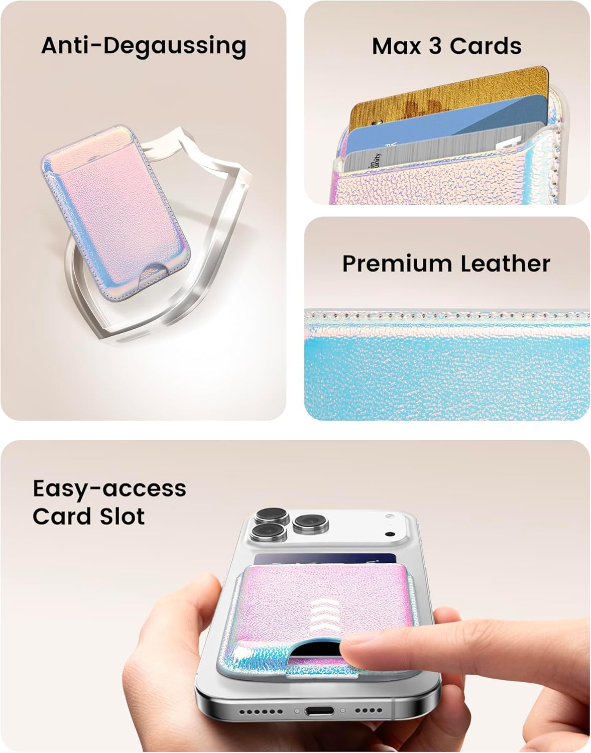 Magnetic Mag-safe Wallet Cell Phone Card Holder for Phone Case with Mag-Safe, Stronger Magnetic RFID Leather Stick on Phone Wallet Compatible with iPhone 17/16/15/14/13/12 Series, Rainbow Color - Image 5