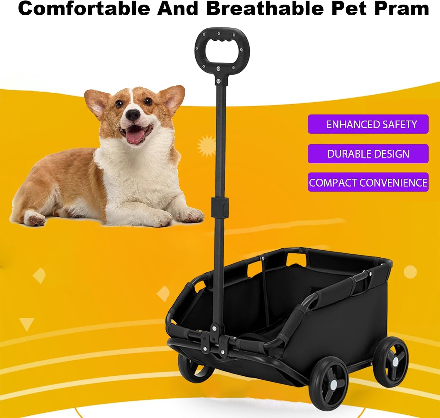 Pet Stroller, Dog Stroller, Cat Stroller, 4 Wheels Folding Small Dogs Cats Stroller Pet Strolling Cart for Travelling, Shopping, Walking, Playing Black