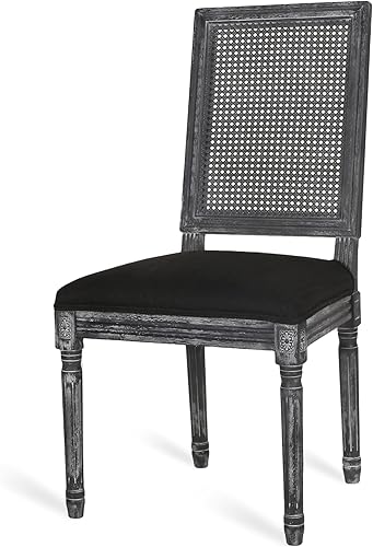 Miniatura 7 de Dining Chairs Set of 2, French Country Style Table & Chair Sets with Rubberwood Frame, Upholstered Seats and Cane Backrest for Dining Room, Kitchen,