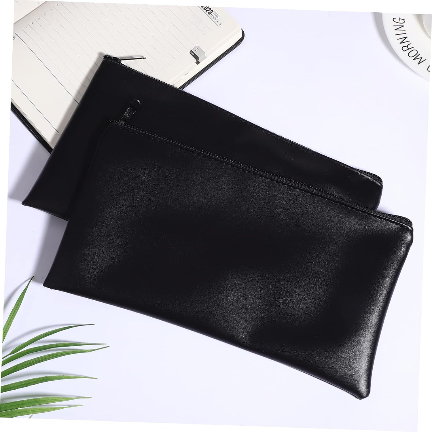 2pcs Pu Leather Money Bag Coin Purse Cash Holder for Travel Zippered Bag for Documents