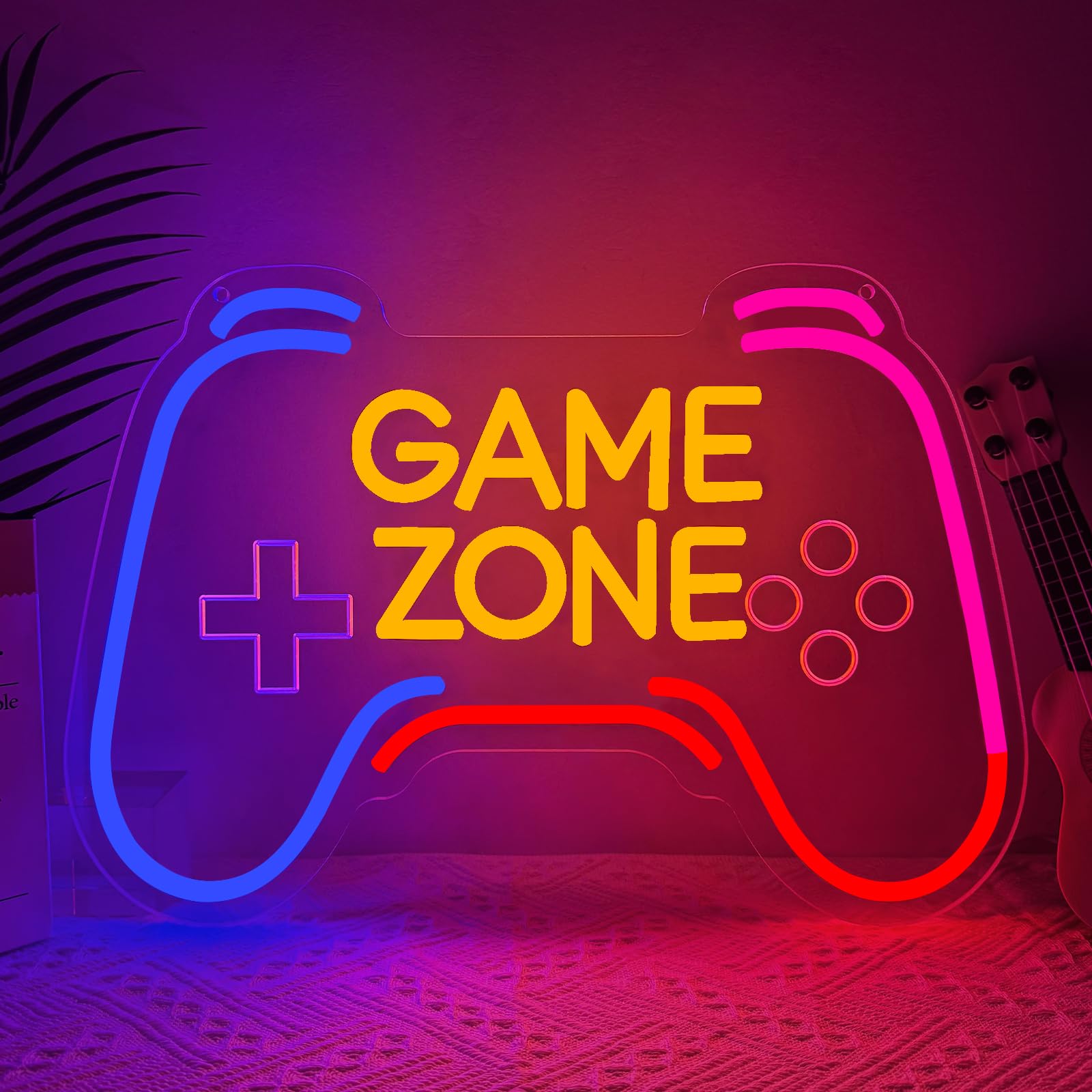 Game Zone Neon Sign for Wall Gamepad LED Neon Light Gaming Lamp Dimmable USB Powered Light Up Sign for Home Gaming Room Streamer Background Playroom Decor Boys Kids