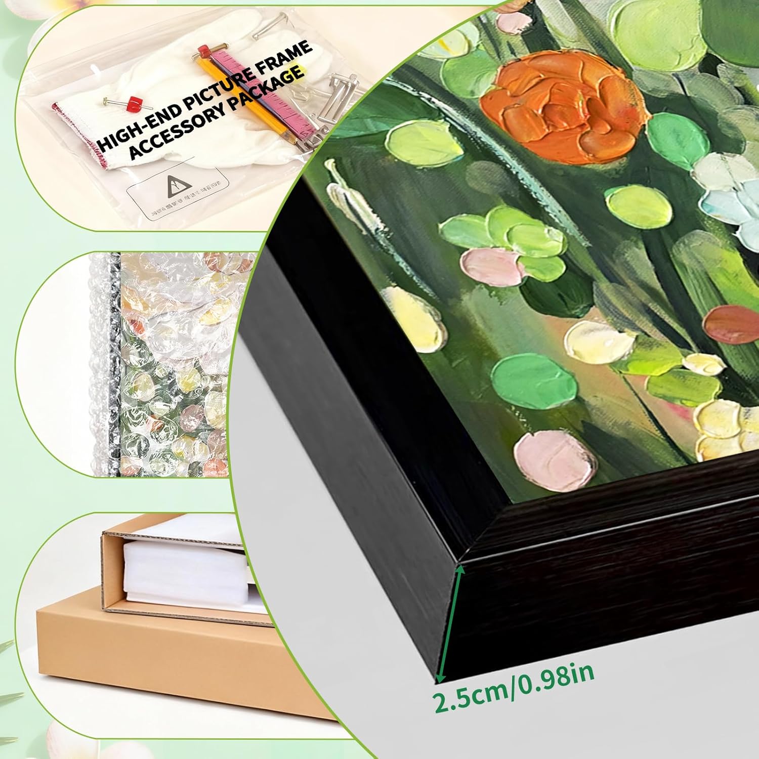 SHENGBRARE Large High-End Hand Painted Floral Oil Painting, 3D Textured Flower Canvas Wall Art with Black Aluminum Alloy Frame, Modern Botanical Vertical Home Decor for Living Room, 20" x 32"