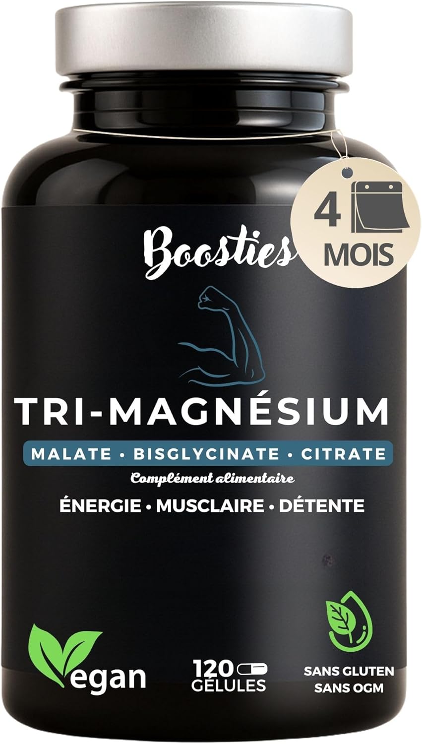 Tri-Magnesium 3-in-1 Bisglycinate, Citrate & Malate – High Absorption & Tolerance – Vitamin C & B6 – Anti-Fatigue, Stress, Muscle Recovery – 120 Vegetable Capsules