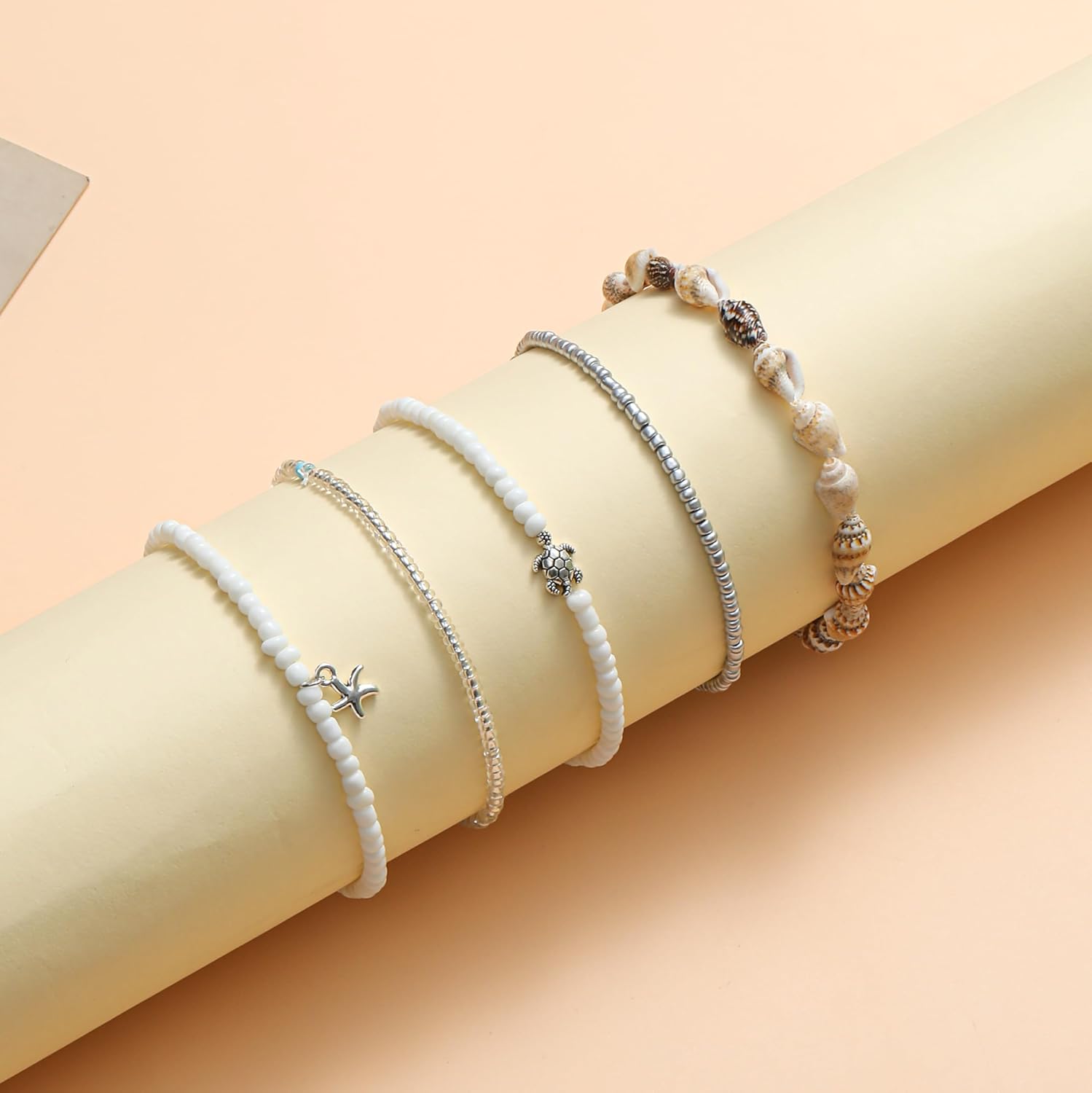 Shell Ankle Bracelet For Women Boho Beaded Seashell Starfish Conch Pearl Sea Turtle Puka Layered Gold Anklet Set Hawaiian Summer Beach Handmade Foot Jewelry Gift Set Adjustable - Image 5