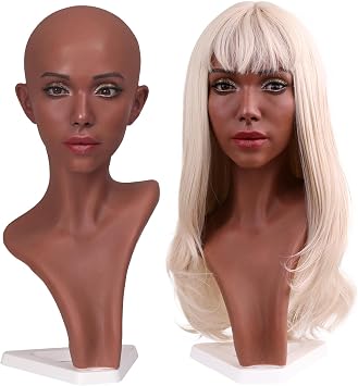 Mannequin Real Human Silicone Head Mold Wig Holder, European American Model Head Display Wig Scarf Jewelry Necklace Props with Lifelike Skin Tone for Facial Massage Cosmetology Training
