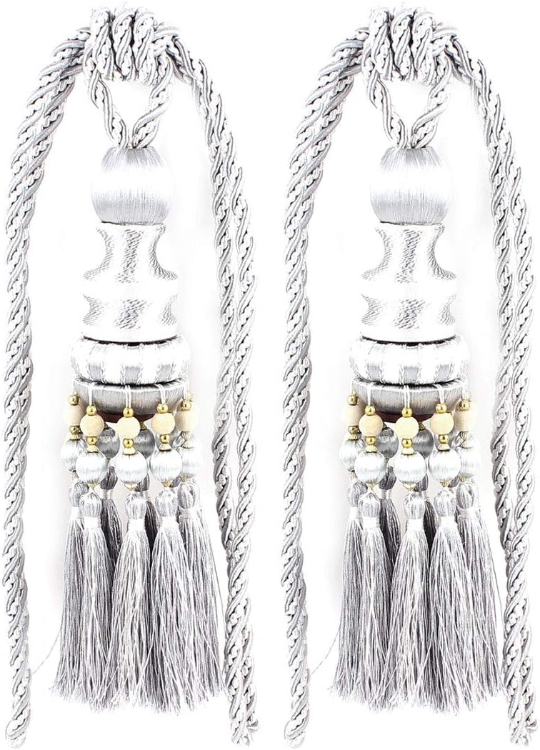 Beaded Window Curtain Tassel Fringe Tieback Tie Back 2Pcs Silver Gray (id: 03a 5a7 611 5e4 150