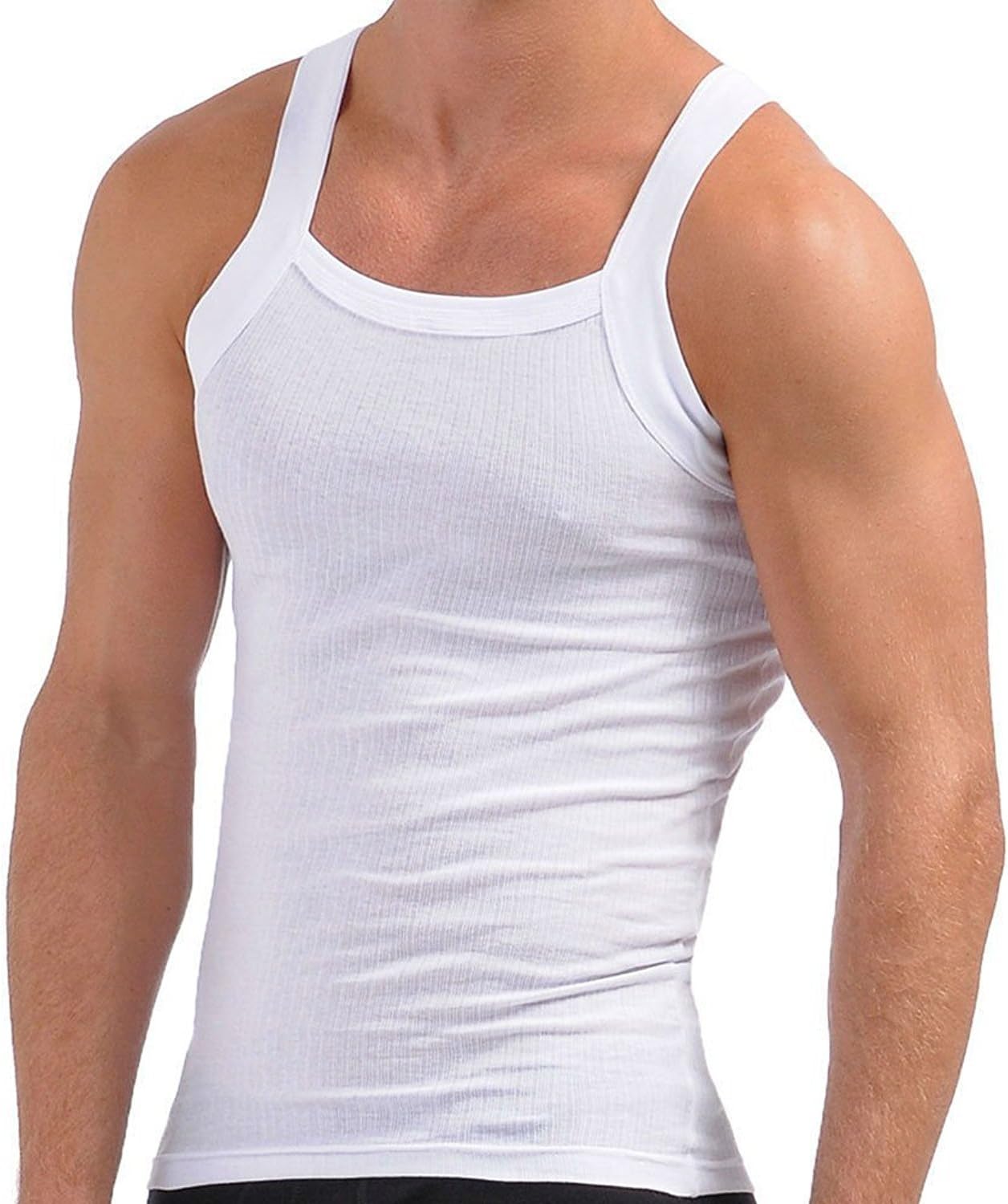 John Son Super Heavy Weight Square Cut Tank Top - 2 Pack (Large, White)