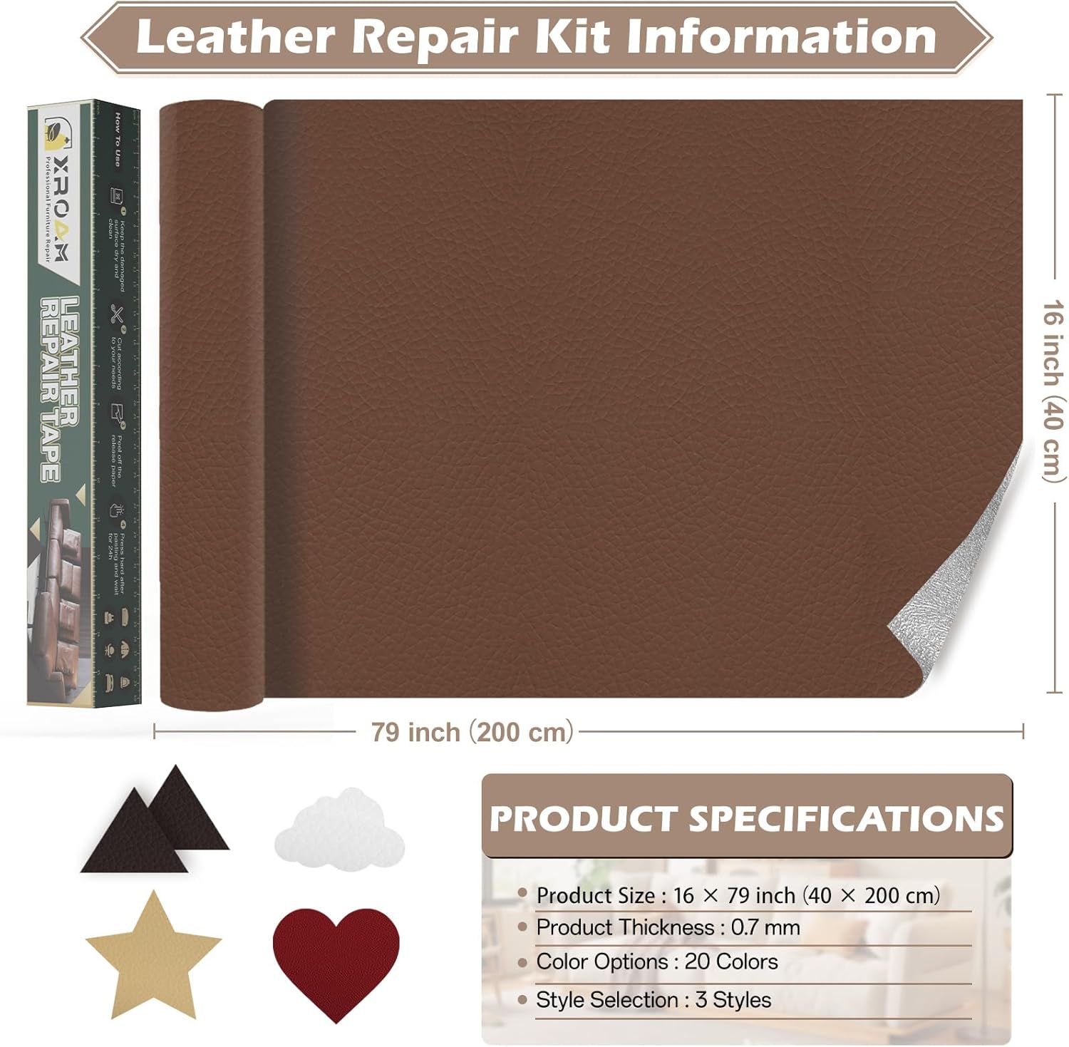 Leather Repair Tape, 16x79 inch Leather Patches for Furniture, Self Adhesive Leather Repair Patch for Sofas, Couches, Leather Covers, Seats, Chairs, Vinyl Repair Tape Retro Green
