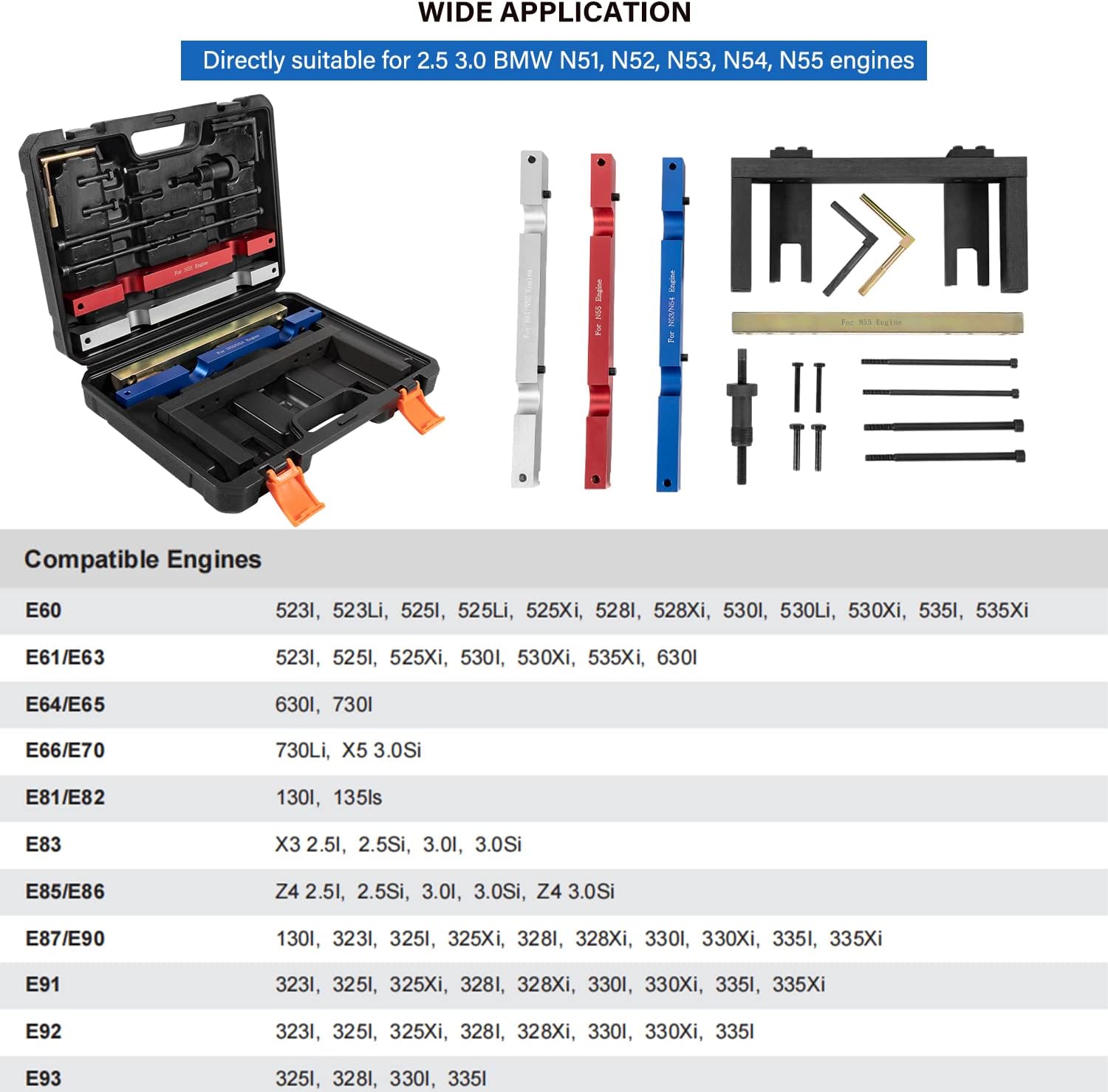 Master Tool Set Engine Timing Cam Camshaft Tool Crankshaft Flywheel Alignment Tool Compatible with BMW 2.5 3.0 N51 N52 N53 N54 N55
