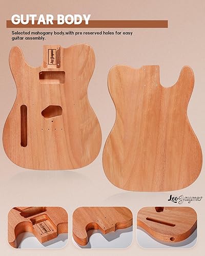 Vista 52 de Leo Jaymz - Juego para armar tú mismo tu guitarra eléctrica, cuerpo de caoba, mástil de arce, diapasón de ébano, incluye todos los componentes (BC)