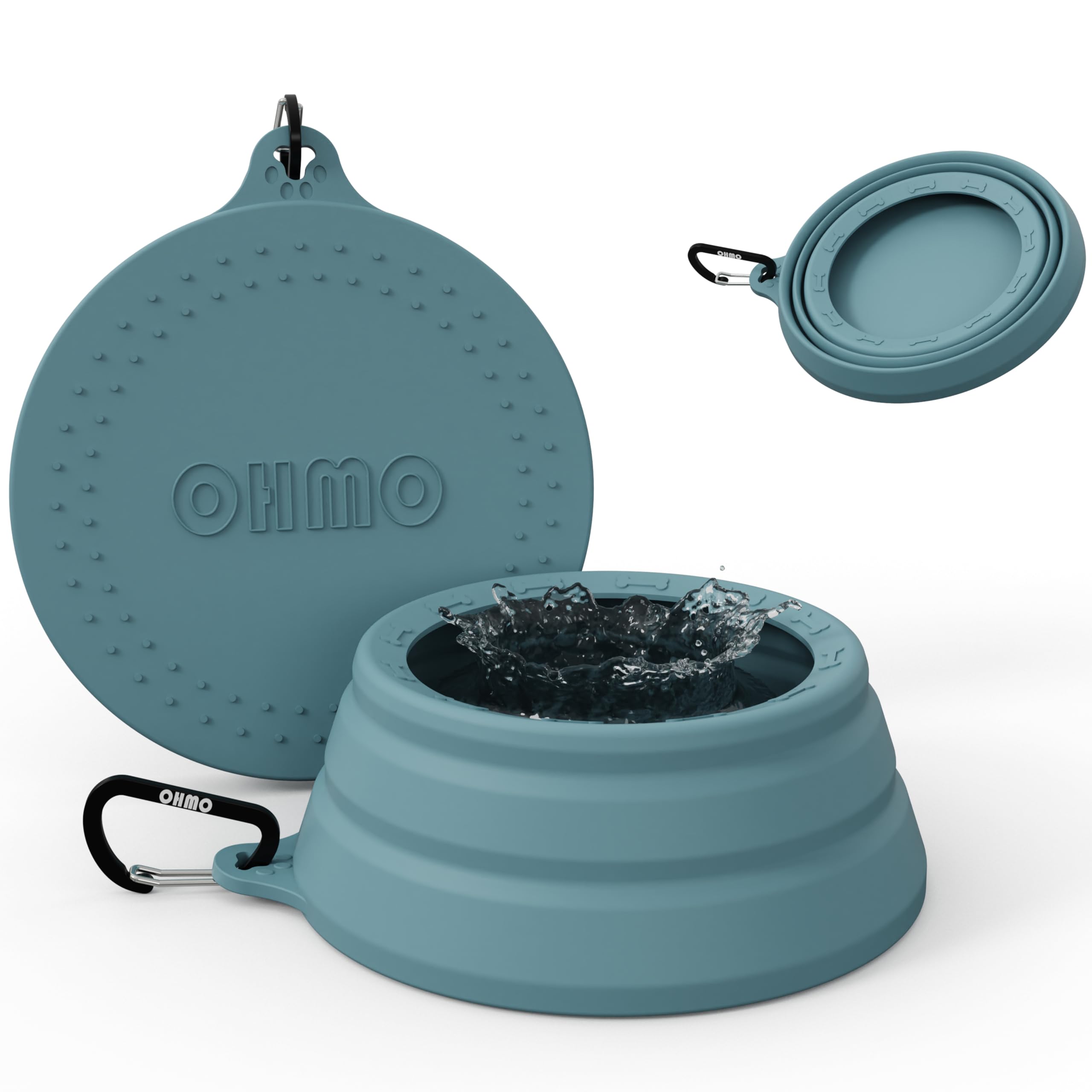 OHMO - Bebedero Perro portatil antisalpicaduras Grande, Cuenco Plegable para Mascotas a Prueba de Salpicaduras y sin ensuciar para Viajes por Carretera, diseño único (700 ml, Azul Claro)