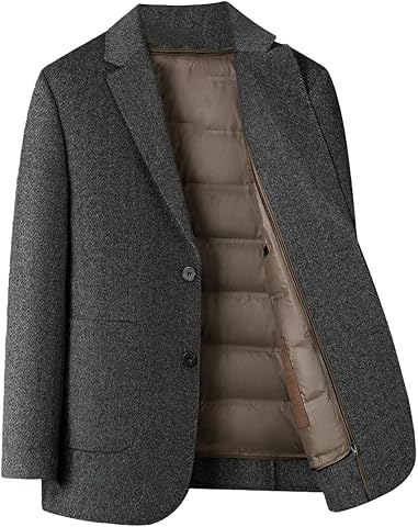 Americana de lana de doble cara para hombre otoño-invierno con forro interior de plumón extraíble grueso estilo casual de negocios