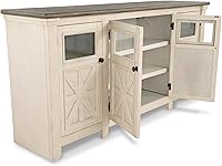 Vista 23 de Diseño de firma por Ashley Bolanburg - Soporte extra grande para TV, para televisores de hasta 72", 3 gabinetes, estantes de almacenamiento