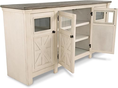 Miniatura 23 de Diseño de firma por Ashley Bolanburg - Soporte extra grande para TV, para televisores de hasta 72", 3 gabinetes, estantes de almacenamiento