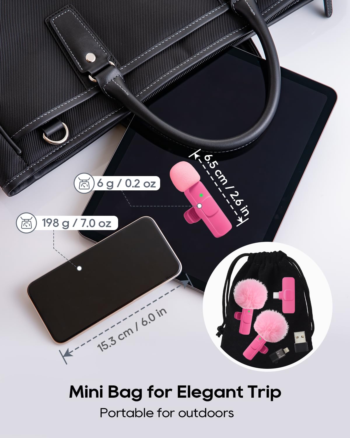 Micro Cravate sans Fil pour iPhone Android Téléphone Tablette iPad PC, Mini Mic USB C pour Podcast Enregistrement Vidéo Vlogging Youtube TikTok Entretien Créateurs de Contenu, Microphone Rose Vif
