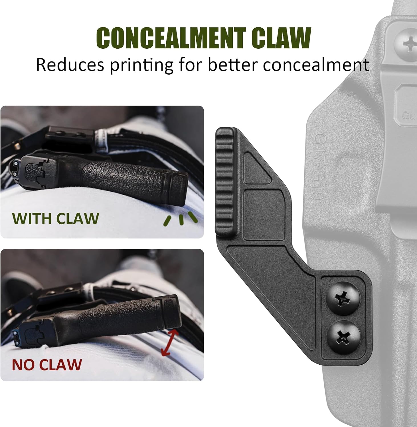 GUN & FLOWER IWB Holster with Claw | Fits for Glock 17 19 19X 34 44 45(Gen 1-6)/ MOS & Ruger RXM & Glock 32 (Gen 3-4) | Optic Cut | Inside Waistband Carry | Right-Hand