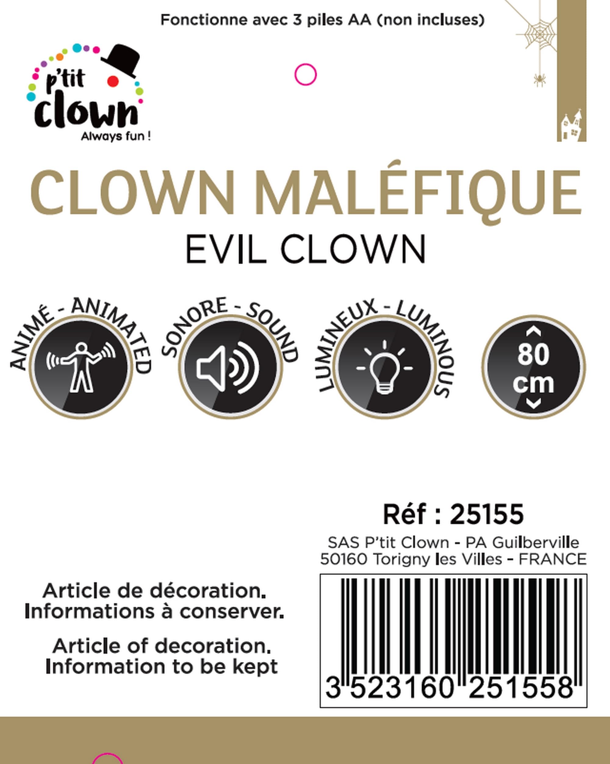 VARZI Clown Animato con Bebè Decorazione Halloween 80cm Luci E Suoni