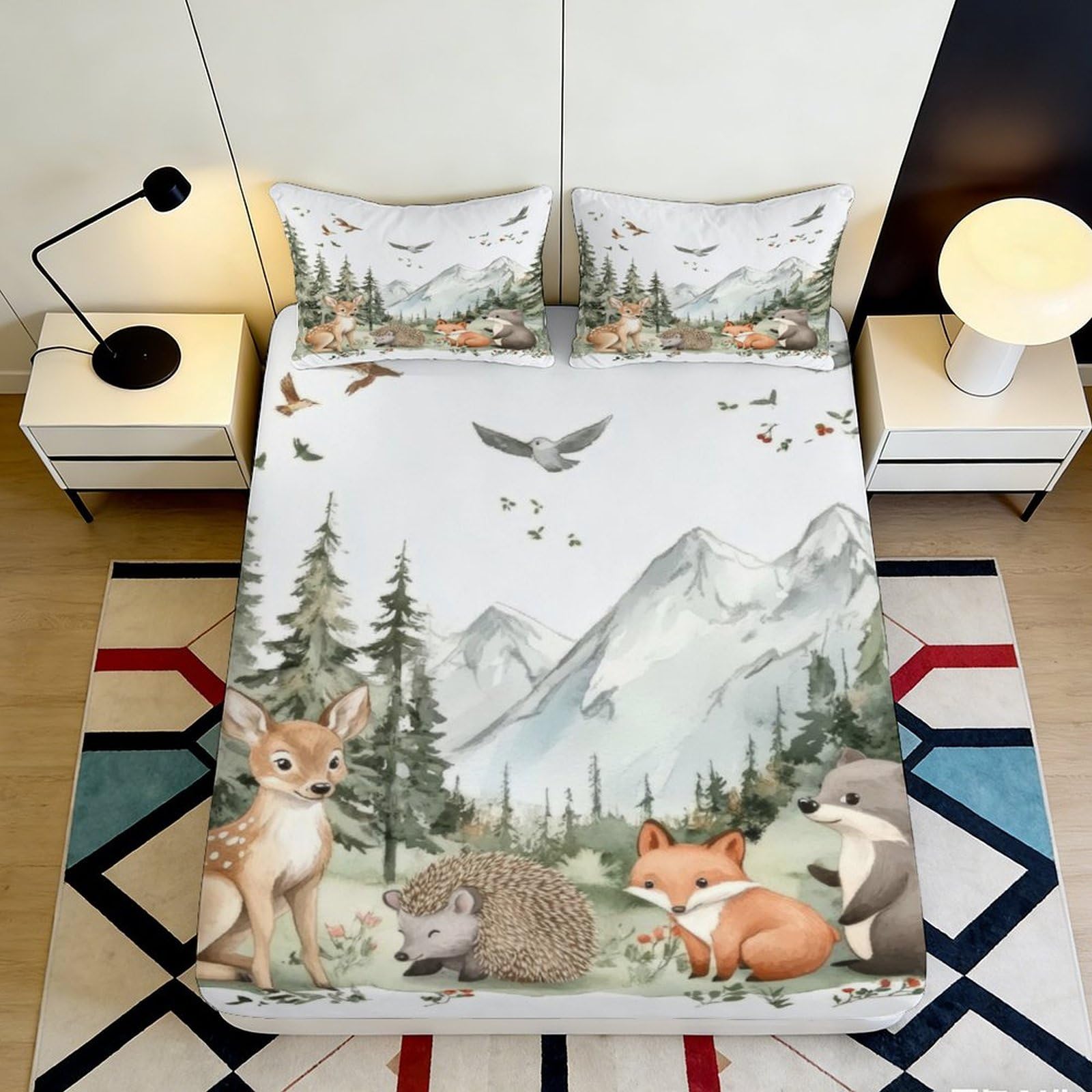 Pnayamiorkfel Style-3 3D Printed Forest Animal Fitted Sheet Microfiber Soft Mountain Woodland Mattress Cover For Bedroom Dorm Home Decor 90X200x25cm