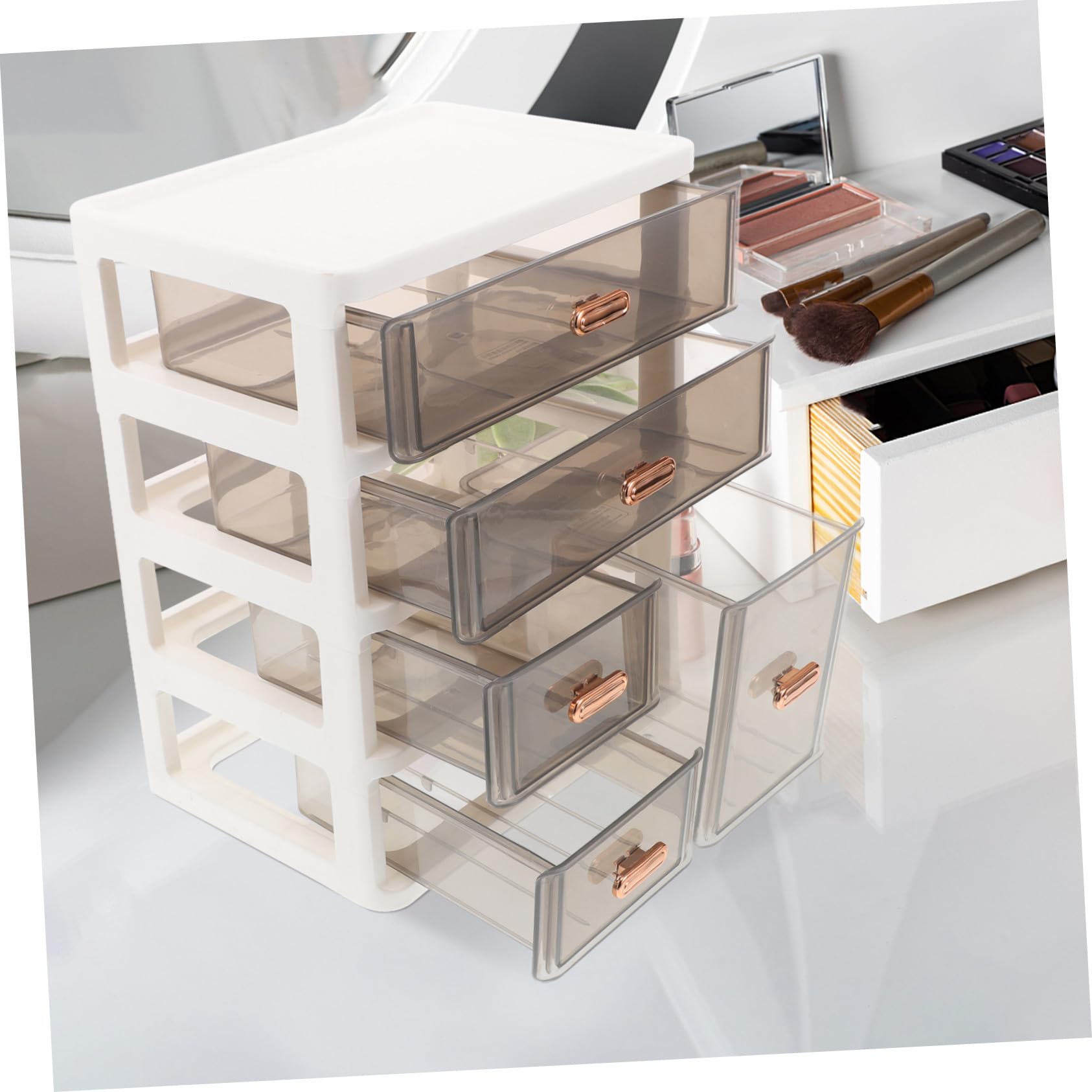 Veemoon Organizer da Scrivania con Cassetti in Plastica Trasparente Contenitore Multiuso per Trucco e Prodotti per Cura della Mobiletto Compatto per Casa e Ufficio Strati Medio