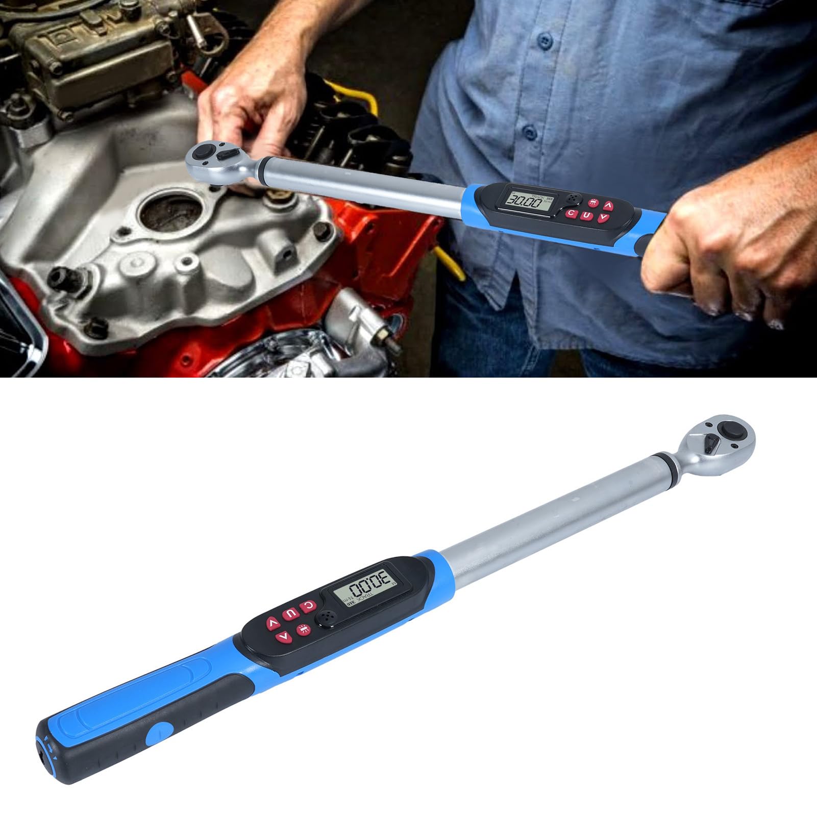 Yctze Clé de Torsion Numérique Contrôle Précis Stockage de Données Buzzer Lumière LED Avertissement Ergonomique pour L'entretien des Voitures Motos