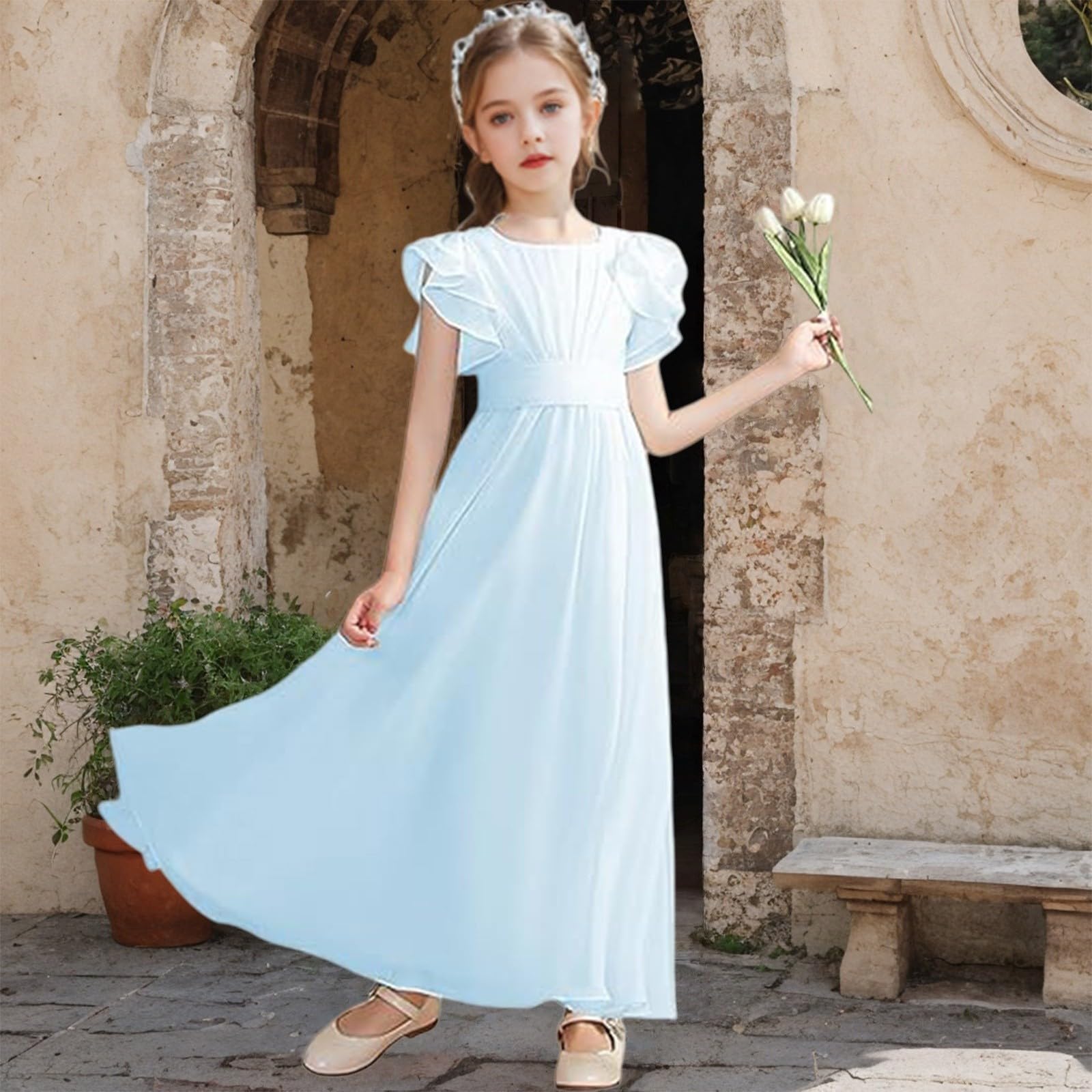 Vestido de gasa con flores para niñas, vestido de dama de honor, vestido de dama de honor para cumpleaños, boda, fiesta, color negruzco