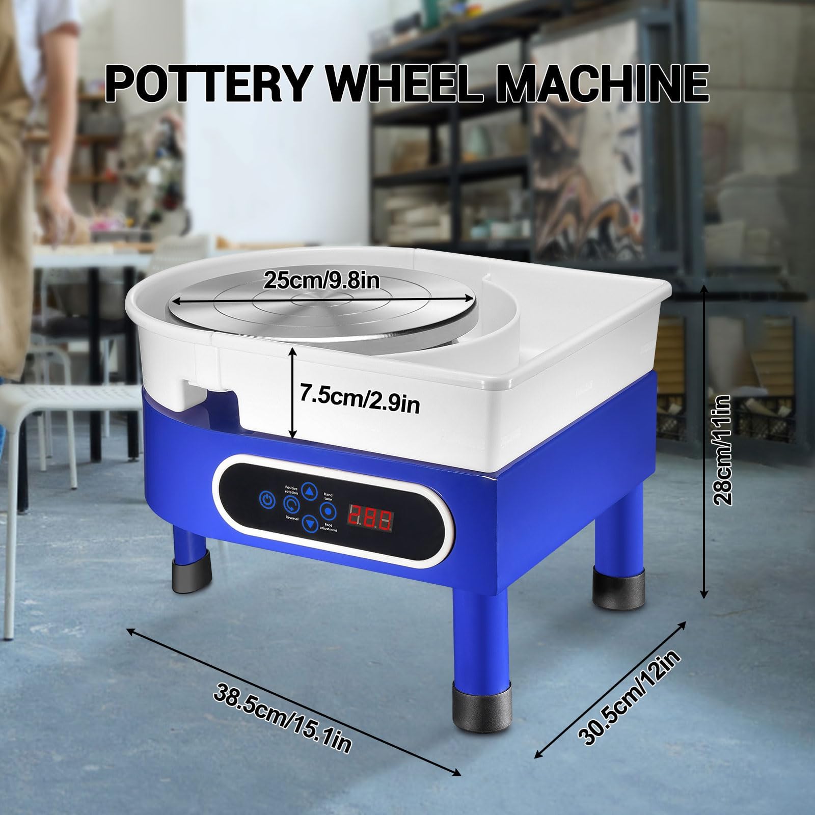 Elektryczne koło garncarskie 350 W, koło garncarskie 25 cm, regulowana prędkość, maszyna do modelowania gliny ceramicznej z narzędziami do rzeźbienia pedałów, zestaw garncarski DIY dla początkujących