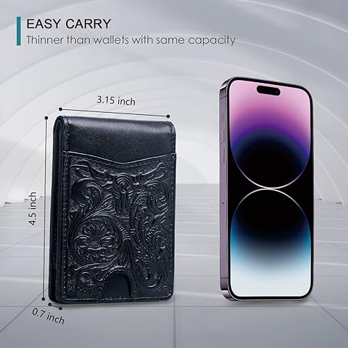 Miniatura 6 de Billetera de cuero de grano completo para hombre, billetera de tarjeta de crédito RFID plegable para regalo para él, negro (Cowboy Black), Retro