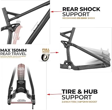 Downhill Suspension Frame 27.5er 29er Mountain Bike Frame 17/19 Disc Brake Thru Axle Boost MTB Frame XC/DH, with Rear Shock Color: Blue, Size: 27.5x17''