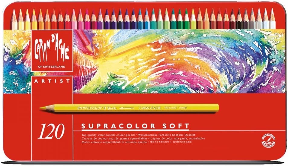 Supracolour Soft Aquarelle Pencils, Multicoloured, Tin of 120, For Adults, Home Art, Soft Lead, Watersoluble, Amateur Professional Artists, Illustrators, Graphic Designers, Teachers