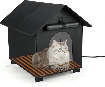 BWOGUE Elevated Heated Outdoor Cat House, Waterproof Feral Cat Shelter