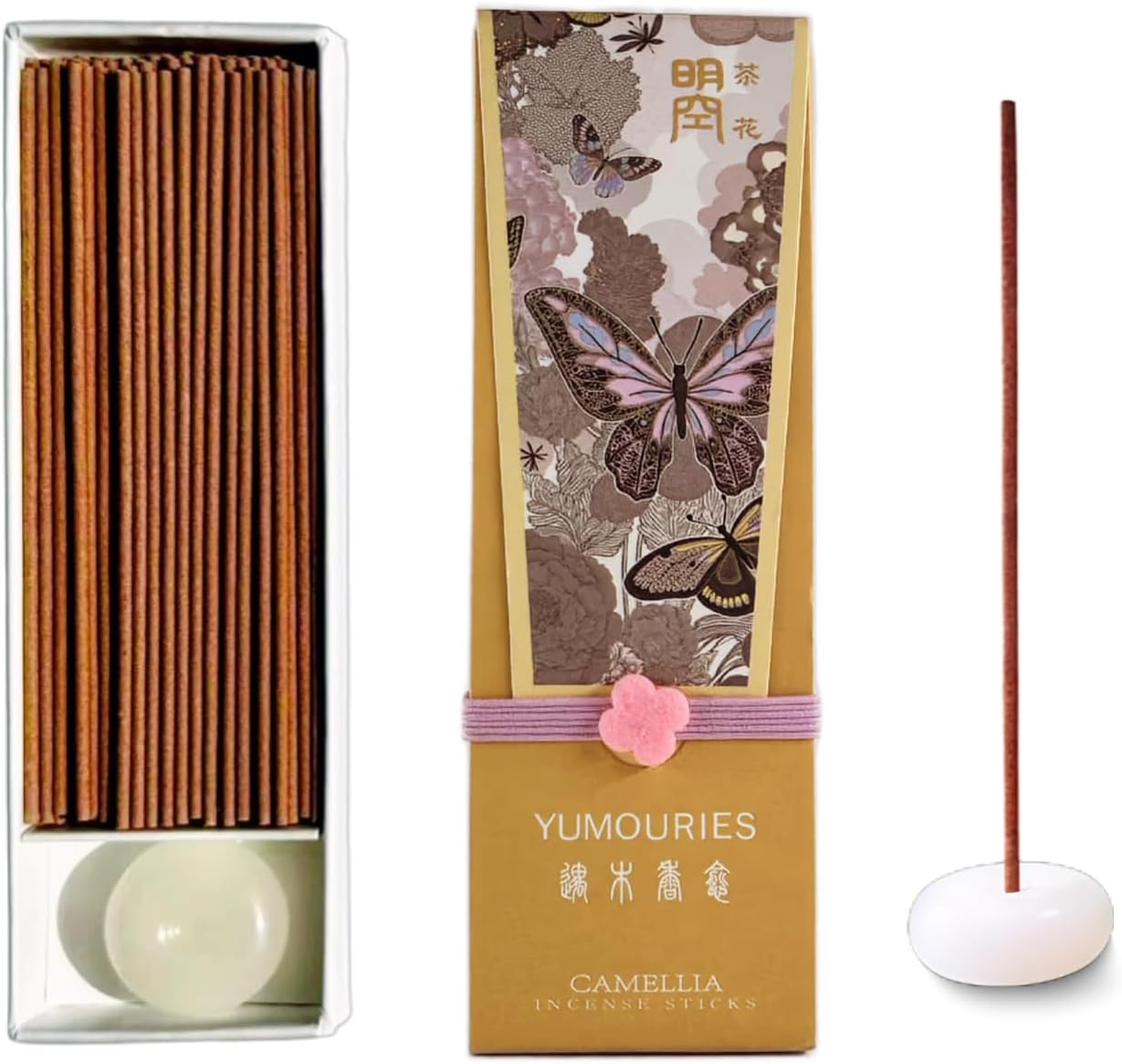 Camellia Incense Sticks, Sandalwood, Oud & Frankincense Blend, 30g Natural Non-Toxic Incense for Home Office Spa, Yoga & Meditation with Pebble Holder, Ideal for Care Gift