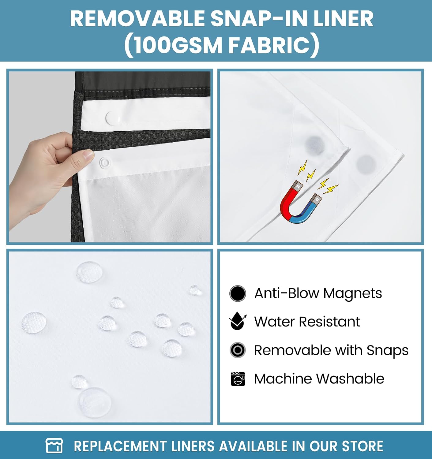  Ringless Waffle Shower Curtain with Snap in Liner Set, 36x74, Black thumbnail