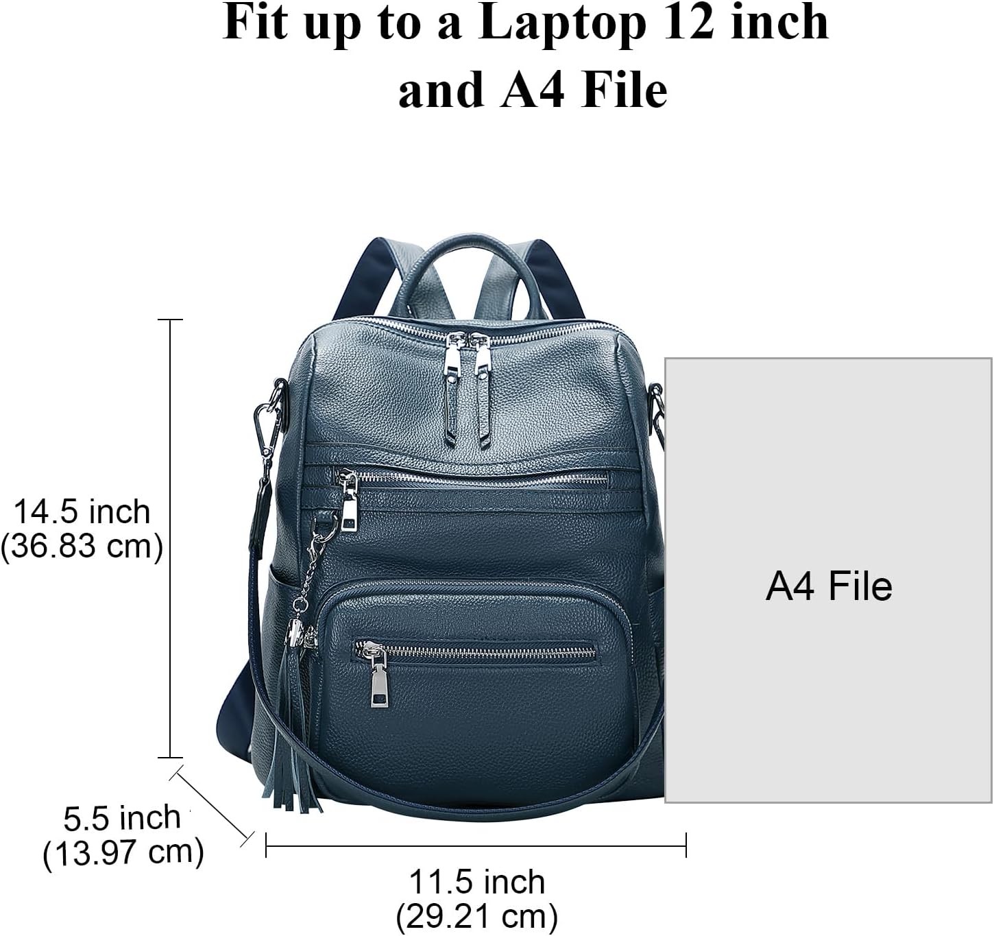 ALTOSY Genuine Leather Backpack Purse for Women Large Shoulder Bag With Laptop Compartment Multiple Pockets(S106 Indigo Blue) - Image 5