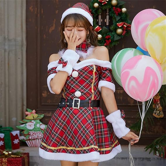 Amazon クリスマスパーティーベルベットドレス 大人のためのかわいいサンタクロースコスチュームコスプレ女性クリスマスコスチュームドレス アダルト クリスマスコートサンタクロースクリスマスコスチューム Size M クリスマスツリー デコレーション おもちゃ