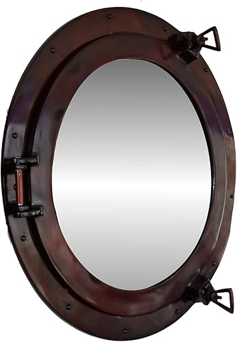 Espejo de ojo de buey de cobre antiguo de clase Deluxe de 20 pulgadas - Espejo de orificio de puerto antiguo
