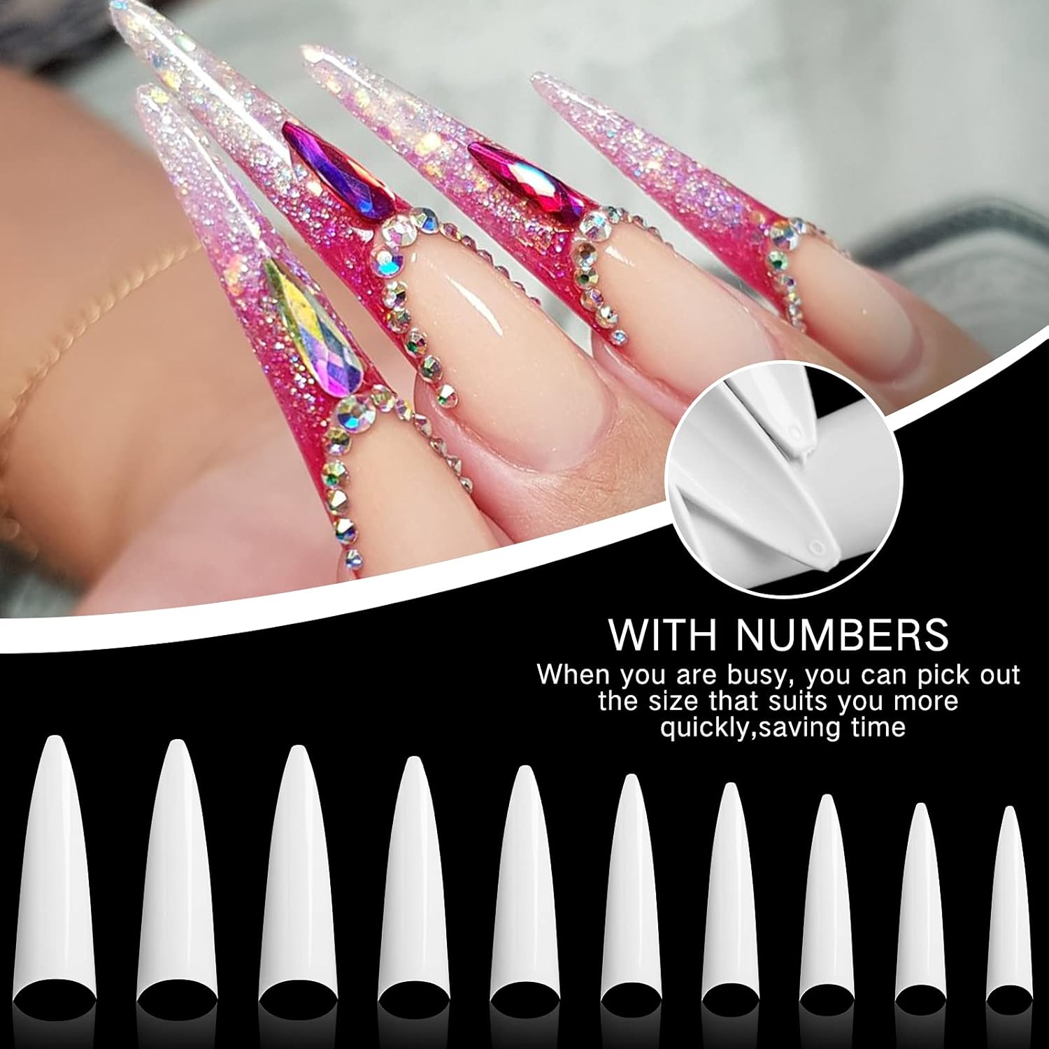 Buy Vcedas Extra Long Stiletto Nail Tips 0pcs White Sharp Half Cover Fake Nails 10 Sizes Long Press On Sharp Stiletto Nail Tips Xl For Acrylic Nails 0pcs White Online In Madagascar