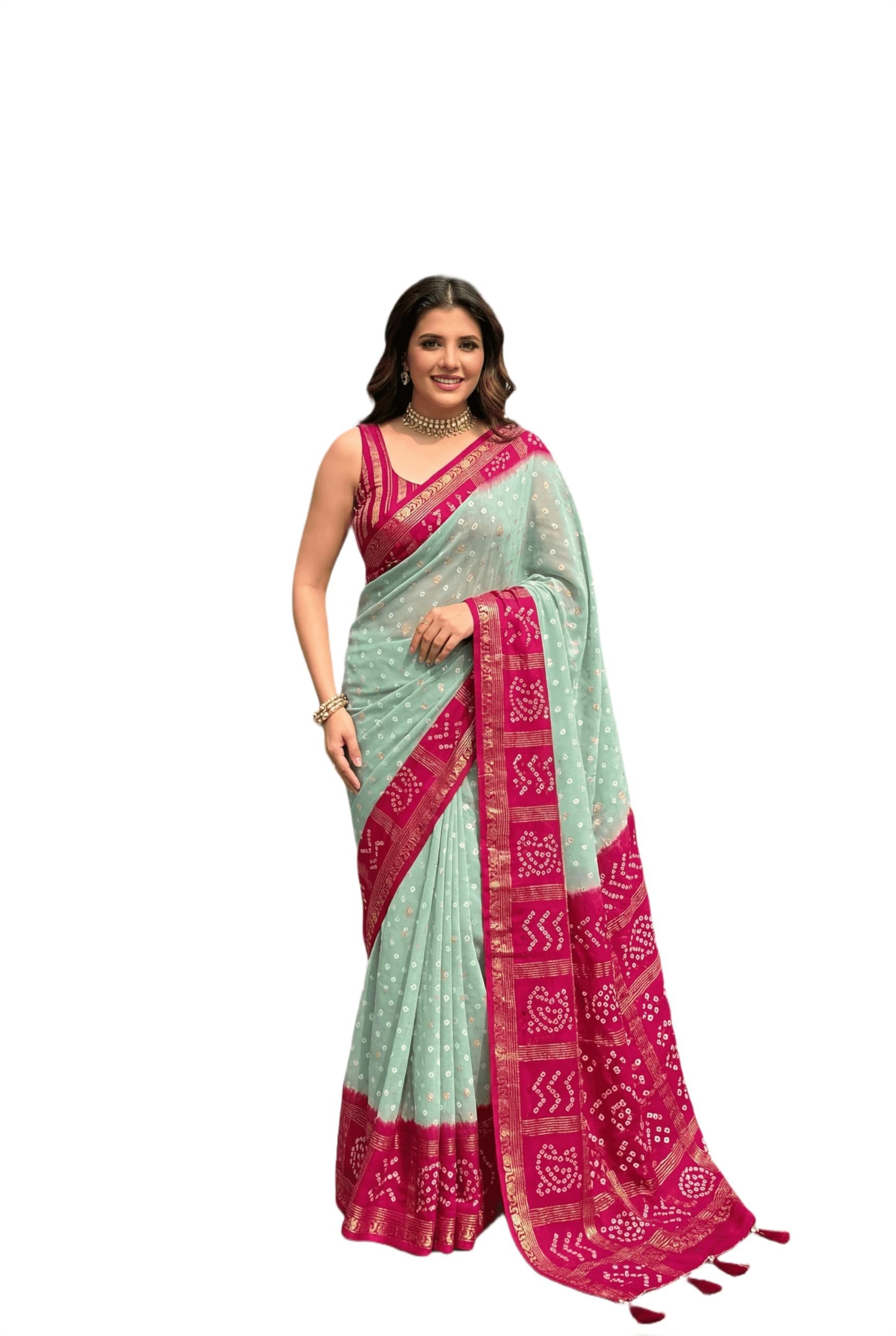 orhans Women's Georgette Bandhani Printed Saree with Unstitched Blouse Piece-picture-26
