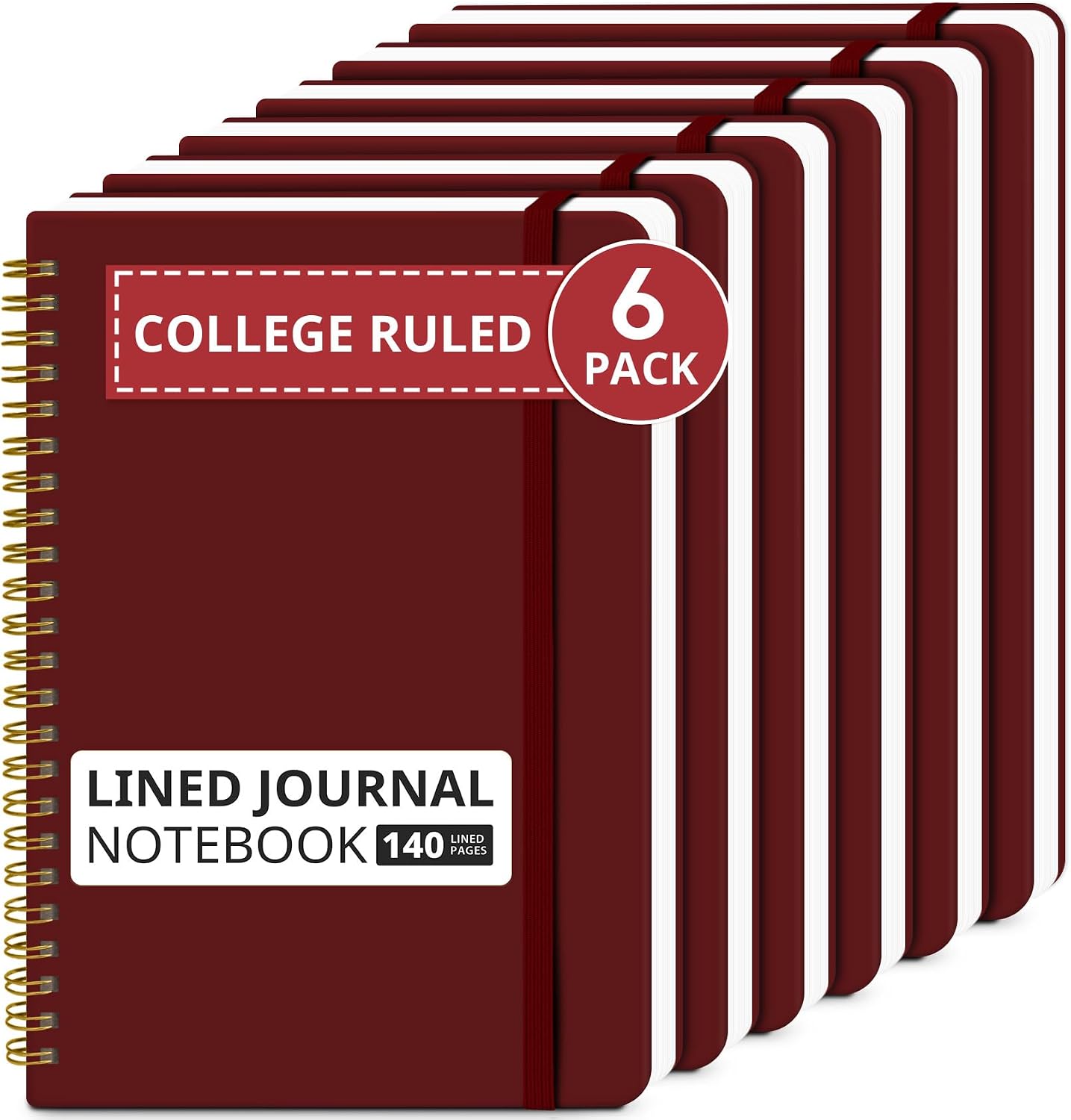 Taja 6 Pack Lined Notebooks for Work Hardcover Spiral Journal for Office