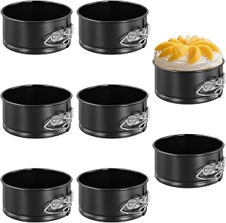 SINJEUN Set di 8 piccole teglie per torte da 11 cm, nere con apertura a molla, antiaderenti, in acciaio al carbonio, con fondo rimovibile, per ristoranti, cucina