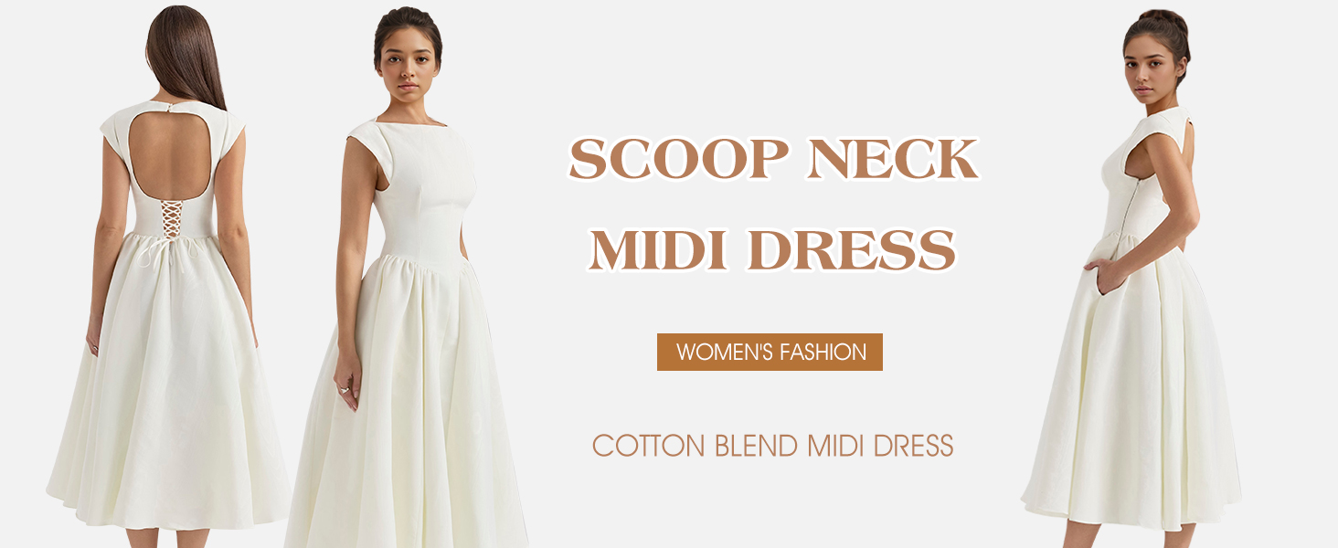 amazon cotton midi dress Watch Scoop Neck Blend for Women fall on Live At 54¼ inches in Kiyonna Plus Size Gia Variant:Sand/Ivory size 2 women wear dress