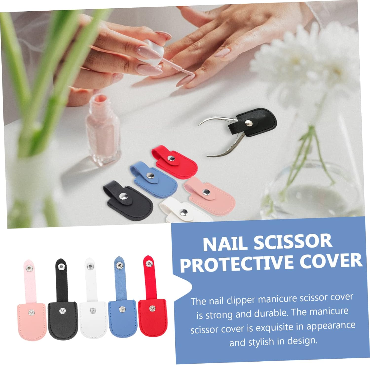 5Pcs Cuticle Nipper Cover Stylish PU Nail Scissors Protector for Manicure Tools Non Skid Design for Home Salon Use Assorted Chic Colors