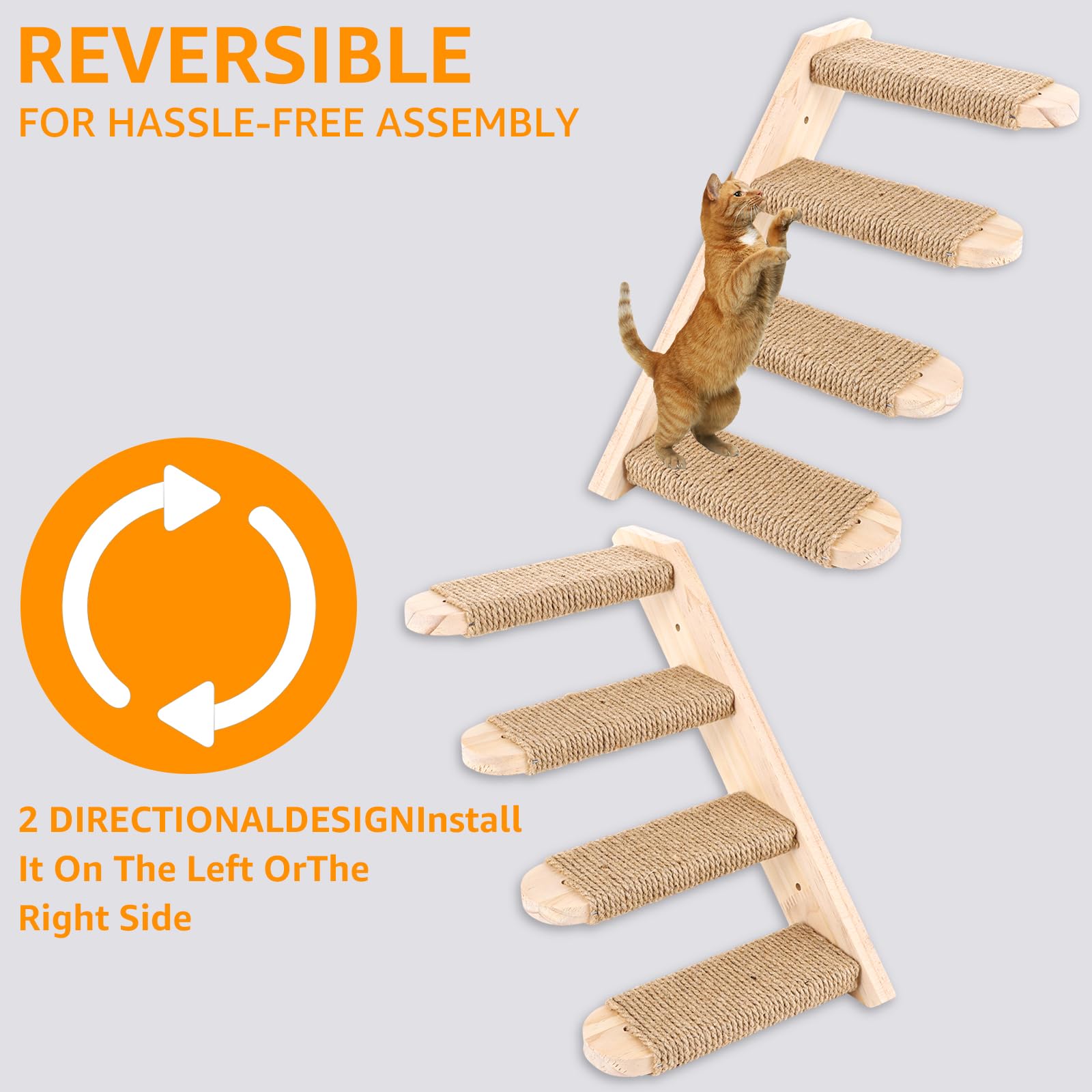 DAJAVE 2 Stück Kletterwand Katzen Katzentreppe Wand 8 Stufen,Katzenleiter mit Juteseil,Katzenbretter für die Wand, Katzen Treppe,Katzentreppe Kletterwand Katze für Katze Klettern Spielen(20 kg Tragen)