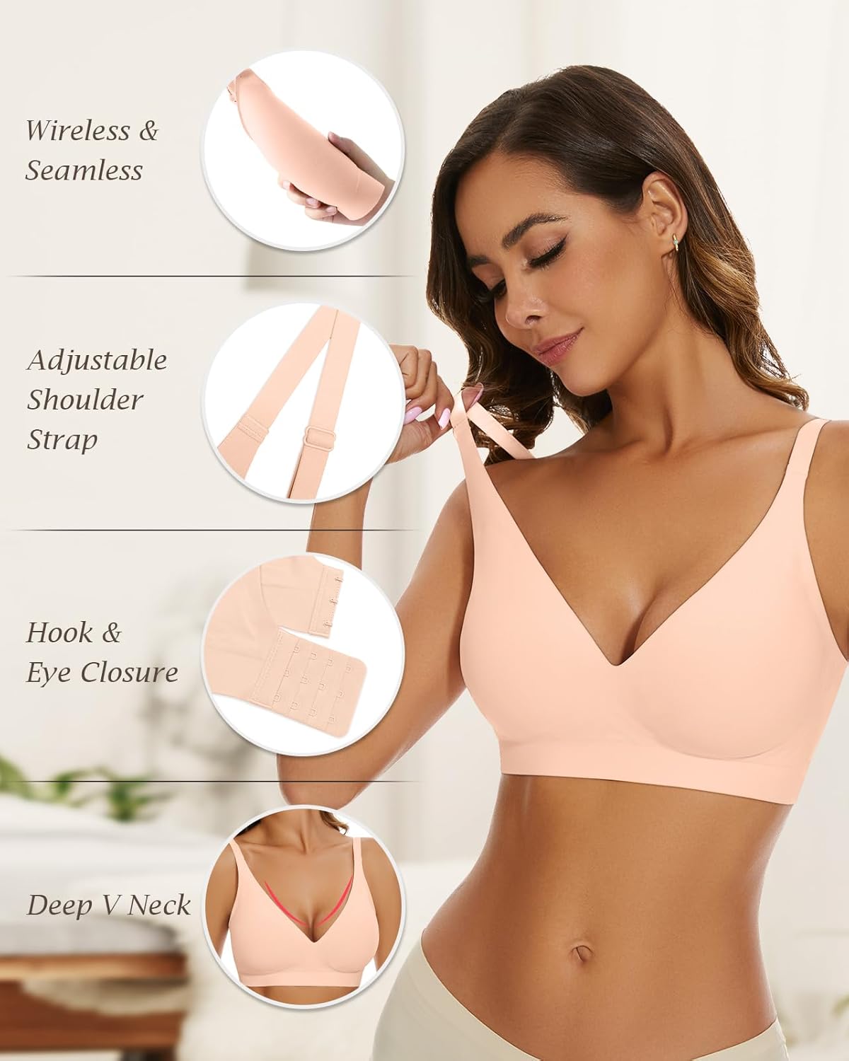 WOWENY Deep V Bras for Women No Underwire Smooth Wireless Bralettes Comfort Seamless Plunge Bra with Support - Image 4