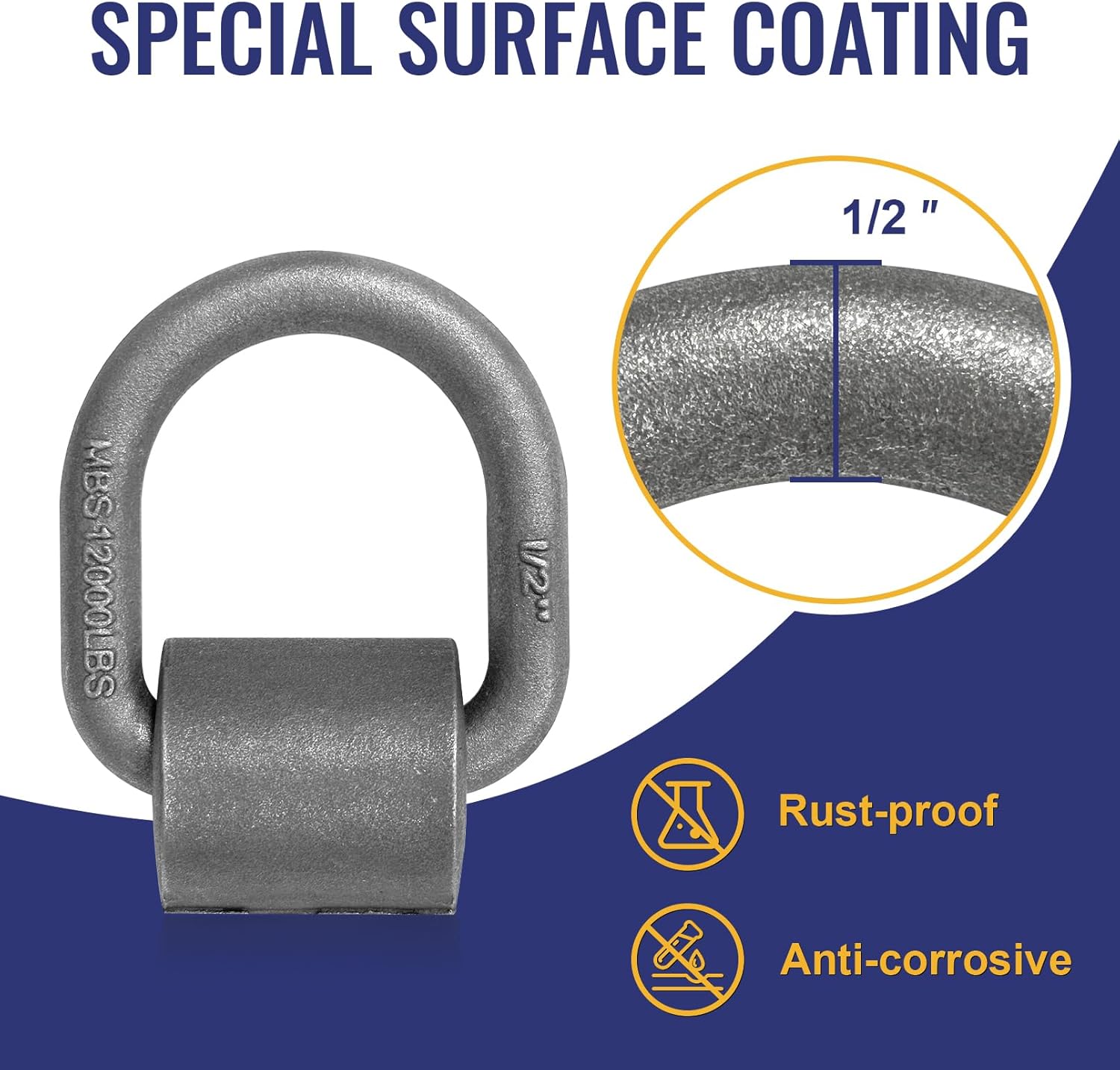 Weld-On Forged D Ring, 1/2" D-Ring Trailer Tie Down Anchor with Welding Clip for Trailer, Truck Cargo, RV, ATV Tiedowns, Farm Applications and More, MBS:12,000 lbs, 20 Pack